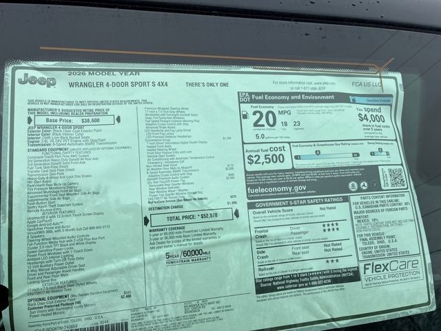 2026 Jeep Wrangler WRANGLER 4-DOOR SPORT S